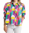 Karlie Modern Pop Button Up Top In Multi In Blue