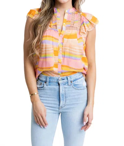 Karlie Multi Stripe Vneck Top In Orange In Pink