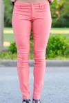 Karlie Neon Jegging Pants In Coral In Pink