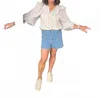 Karlie Neutral Stripe Tassel Tie Top In White In Multi