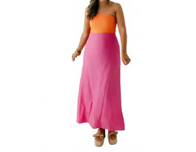 Karlie Nia Linen Maxi Dress In Pink Colorblock