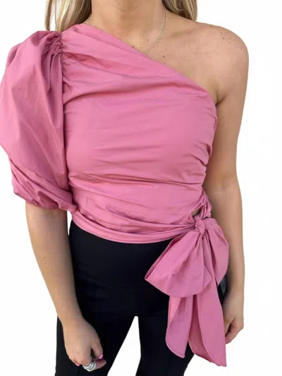 Karlie One Shoulder Knot Top In Pink