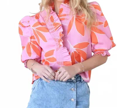 Karlie Palm Leaf Floral Top In Pink/multi In Purple