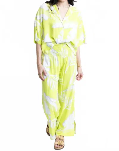 Karlie Palm Leaf Smock Waist Pants In Lime Green In Multi