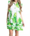Karlie Palm Leaf Tier Dress In Green In Multi