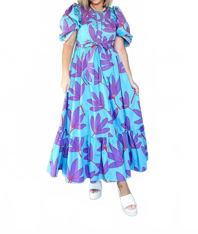Karlie Palm Leaf Tier Maxi Dress In Turquoise In Blue