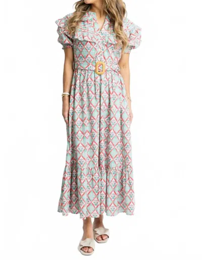 Karlie Paris Floral Peter Pan Belted Maxi Dress In Green In Animal Print