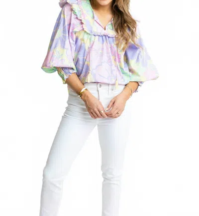 Karlie Pastel Large Floral Poplin Ruffle Top In Multi