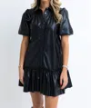 Karlie Pleather Puff Dress In Black In Black