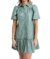 Karlie Pleather Puff Sleeve Dress In Sage In Multi