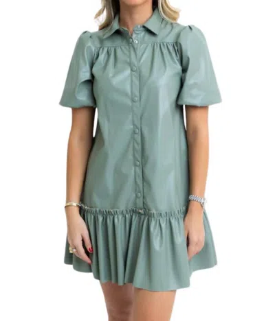 Karlie Pleather Puff Sleeve Dress In Sage In Multi