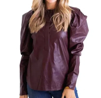 Karlie Pleather Puff Sleeve Top In Burgundy In White