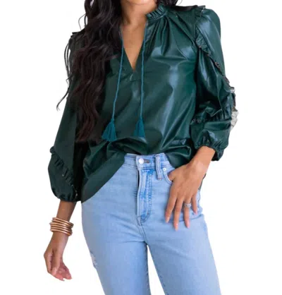 Karlie Pleather Ruffle Sleeve Top In Green