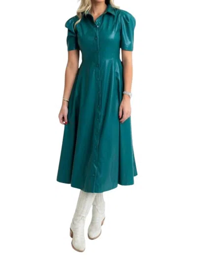 Karlie Pleather Shirt Midi Dress In Teal In Blue