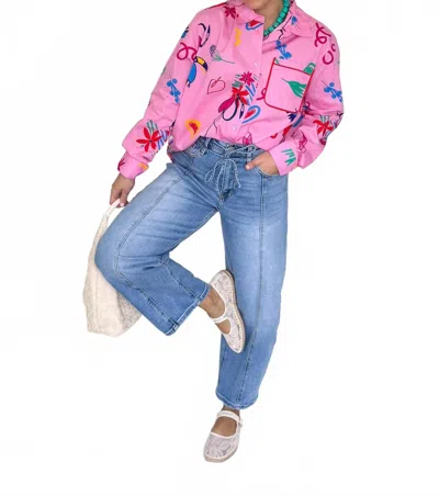 Karlie Poplin Button Up Top In Magenta Artist In Pink