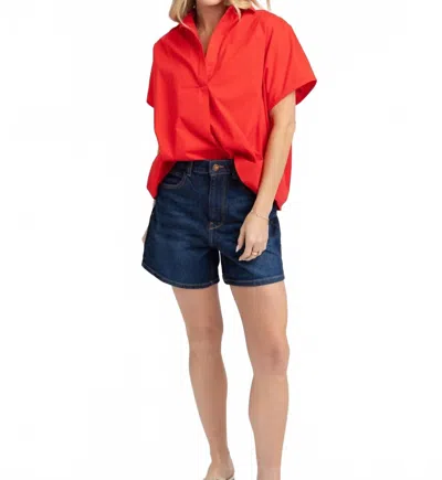 Karlie Poplin V-neck Top In Red In Multi