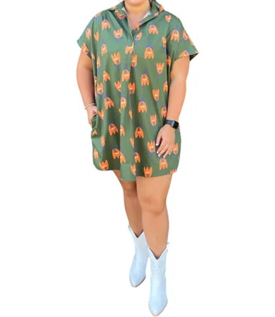 Karlie Poppy Collar Poplin Dress In Olive In Green
