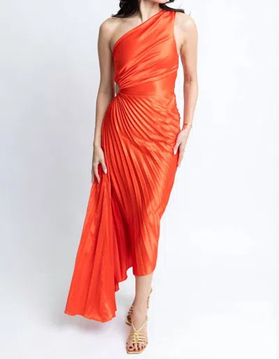 Karlie Poppy Satin One Shoulder Maxi Dress In Tomato In Orange