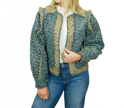 Karlie Quinn Quilted Cord Jacket In Navy In Blue