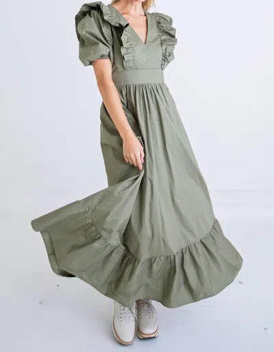 Karlie Ruffle Puff Sleeve Maxi Dress In Green