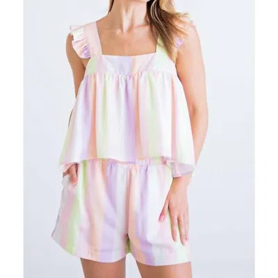 Karlie Ruffle Tank Top In Pastel Stripe In Multi