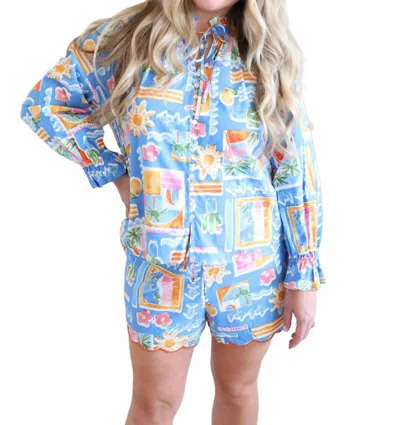 Karlie Santorini Long Sleeve Blouse In Bright Blue