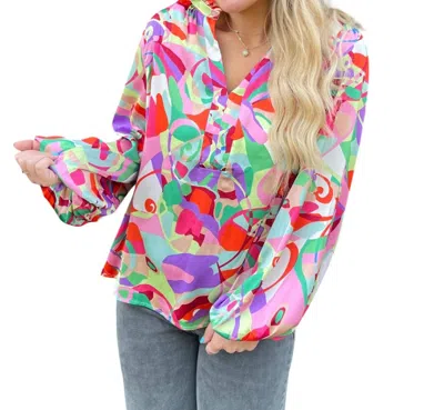 Karlie Satin Abstract Top In Multi