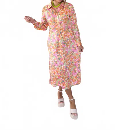Karlie Satin Shirt Dress In Floral Multi In Pink