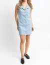 Karlie Scallop Button Mini Dress In Denim Blue In Multi