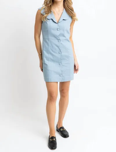 Karlie Scallop Button Mini Dress In Denim Blue In Multi