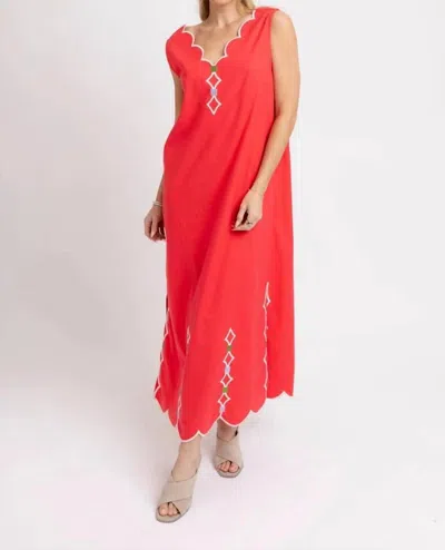 Karlie Scallop Midi Dress In Coral In Red