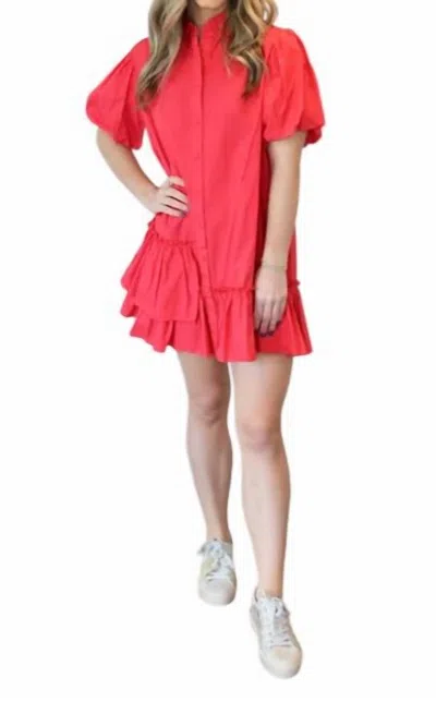 Karlie Scarlet Poplin Shirt Dress In Red In Pink