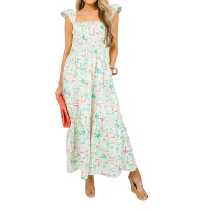 Karlie Seashore Smock Tier Dress In Natural With Ocean-inspired Print In Multi