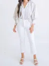 Karlie Seersucker Ruffle Sleeve Top In Tan Stripe In Multi