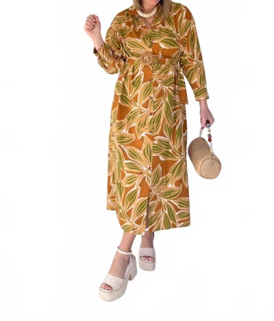 Karlie Shirt Midi Dress In Desert Palm In Brown