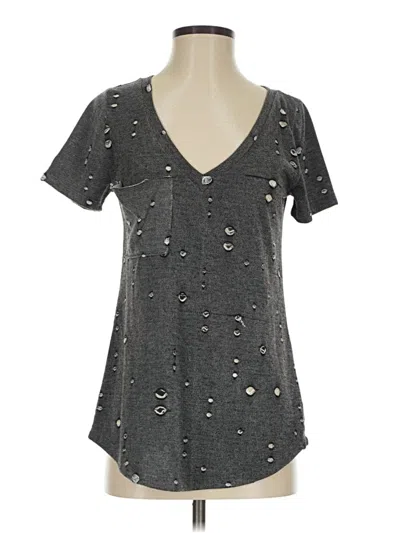 Pre-owned Karlie Short Sleeve Top Gray Stars Pattern Keyhole Neckline Tops
