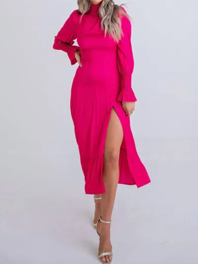 Karlie Smock Neck Midi Dress In Magenta In Pink