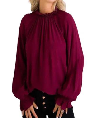 Karlie Smocked Neck Top In Burgundy