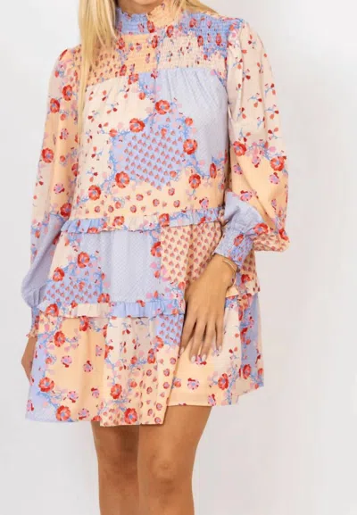 Karlie Smocked Tier Dress In Tan Floral In Multi