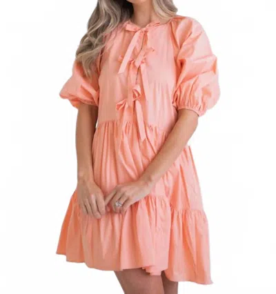 Karlie Solid Bow Poplin Mini Dress In Salmon In Pink