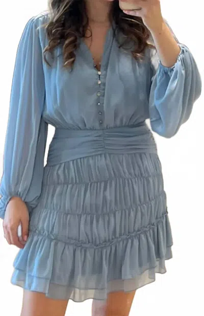 Karlie Solid Chiffon Button Dress In Blue