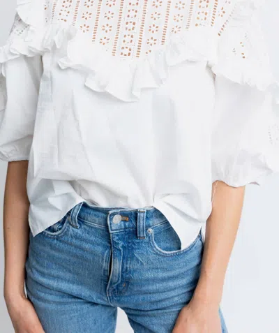 Karlie Solid Eyelit Poplin Novelty Top In White