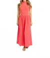 Karlie Solid Mock Maxi Dress In Coral In Pink
