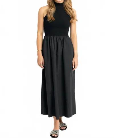 KARLIE SOLID MOCK NECK MAXI DRESS IN BLACK