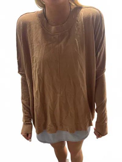 Karlie Solid Novelty Cashmere Blend Crew Sweater In Beige In Brown