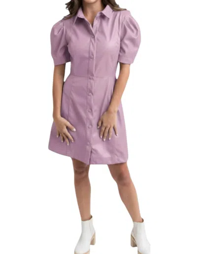 Karlie Solid Pleather Button Dress In Lilac In Pink