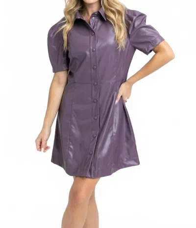 Karlie Solid Pleather Button Mini Dress In Lilac In Purple