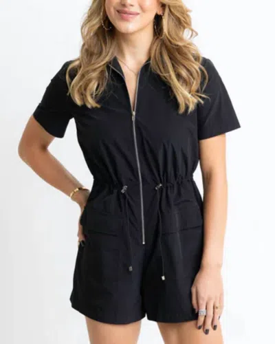 Karlie Solid Pocket Cinch Waist Romper In Black