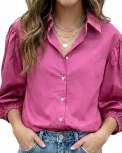 Karlie Solid Poplin Button Down Top In Raspberry In Pink