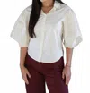 Karlie Solid Poplin Button Top In Ivory In White